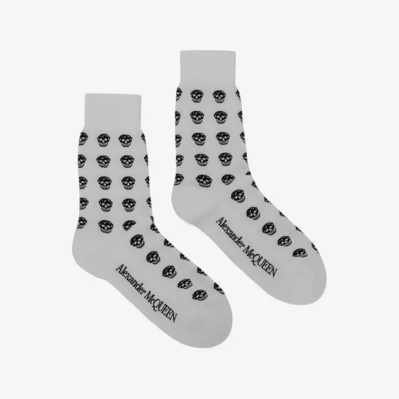 亚历山大麦昆/Alexander McQueen 男士白色/黑色骷髅头短袜 5759334B53Q9060 