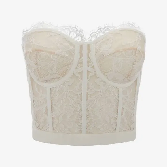 亚历山大麦昆/Alexander McQueen 白色蕾丝紧身胸衣 586959QEAAH9005 