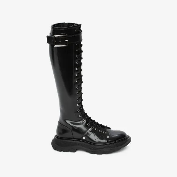 亚历山大麦昆/Alexander McQueen 黑色/银色 女士 系带靴 595466WHZ811081 