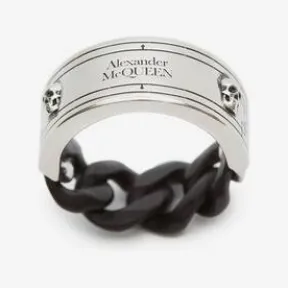亚历山大麦昆/Alexander McQueen 黑色/银色 男士 戒指 599980J160K1121 