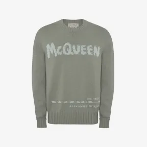 亚历山大麦昆/Alexander McQueen 男士 McQueen 涂鸦薄荷色圆领毛衣 626454Q1WZL4313 