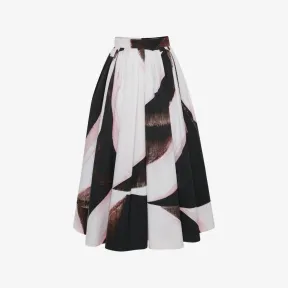 亚历山大麦昆/Alexander McQueen 女式黑色/象牙色 Brushstroke 缩褶中长裙 684284QCAGL1080 