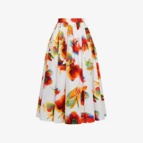 亚历山大麦昆/Alexander McQueen 女式日光白色兰花聚拢中长半身裙 684284QCAHE9000 