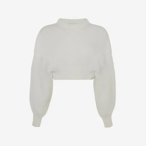 亚历山大麦昆/Alexander McQueen 女式象牙色短款茧袖套头衫 688349Q1A5C9004 