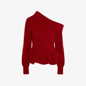 亚历山大麦昆/Alexander McQueen 单肩腰饰裙摆套衫 女士 711385Q1A336040