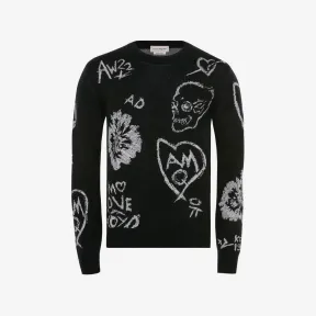 亚历山大麦昆/Alexander McQueen Tree Graffiti羊毛套衫 男士 712789Q1XGA1801