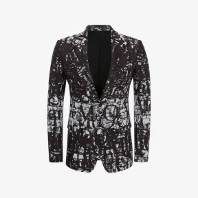 亚历山大麦昆/Alexander McQueen 男士McQueen Logo Stamp单排扣外套黑色/白色 721826QUW471080