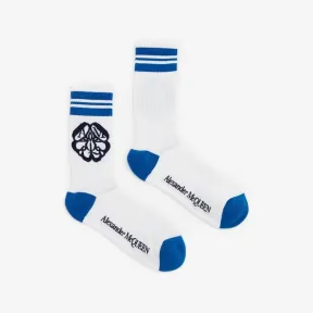 亚历山大麦昆/Alexander McQueen 男士白色/钴蓝色印章徽标袜子 7224804B55Q9048 