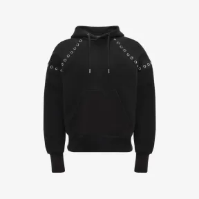 亚历山大麦昆/Alexander McQueen 男士黑色孔眼连帽运动衫 727302QUX631000 