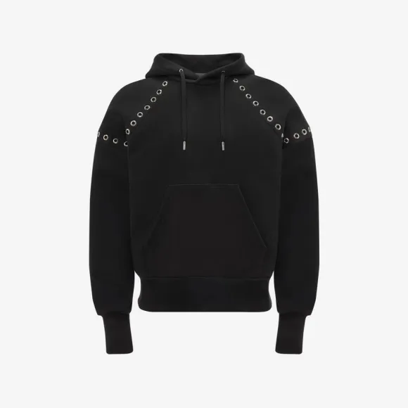 亚历山大麦昆/Alexander McQueen 男士黑色孔眼连帽运动衫 727302QUX631000 