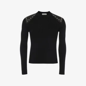 亚历山大麦昆/Alexander McQueen 男士黑色孔眼罗纹毛衣 729263Q1XGE1000 