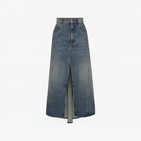 亚历山大麦昆/Alexander McQueen 女士褶皱牛仔中裙水洗蓝色 730231QMACC4251