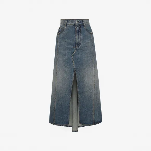 亚历山大麦昆/Alexander McQueen 女士褶皱牛仔中裙水洗蓝色 730231QMACC4251