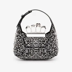 亚历山大麦昆/Alexander McQueen 女式黑色 The Jewelled Hobo 迷你手袋 731136D78EF1000 813101796