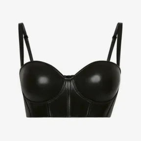 亚历山大麦昆/Alexander McQueen 女士黑色皮革紧身胸衣 733883Q5AKJ1000 