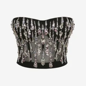 亚历山大麦昆/Alexander McQueen 黑色宇宙雨刺绣紧身胸衣 734103QZAIG1000 