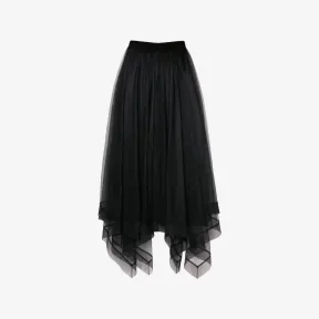 亚历山大麦昆/Alexander McQueen 女式黑色 Paris Net 中长半身裙 734276QEACR1000 