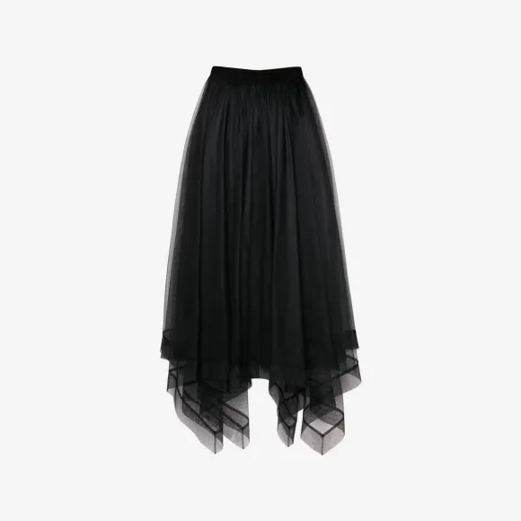 亚历山大麦昆/Alexander McQueen 女式黑色 Paris Net 中长半身裙 734276QEACR1000 