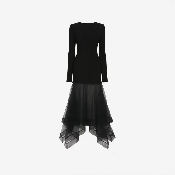亚历山大麦昆/Alexander McQueen 女士黑色露背针织连衣裙 734562Q1A5J1000 