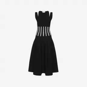 亚历山大麦昆/Alexander McQueen 女式黑色/白色开衩紧身胸衣中长连衣裙 734595Q1A5G1104 