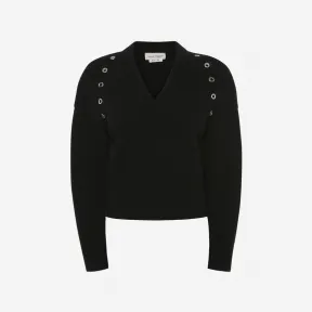 亚历山大麦昆/Alexander McQueen 女式黑色孔眼背带毛衣 734623Q1A451000 