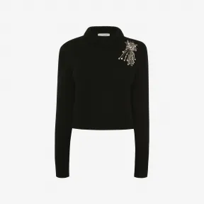 亚历山大麦昆/Alexander McQueen 女士Astral Jewel紧身套衫黑色/水晶色 734718Q1A5M1011