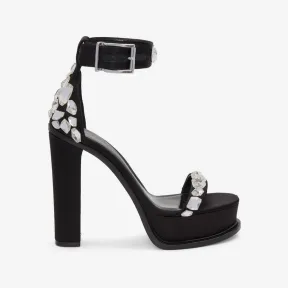 亚历山大麦昆/Alexander McQueen 女士黑色厚底水晶碎片凉鞋 734988W4SBJ1081 