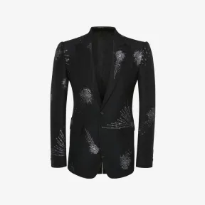 亚历山大麦昆/Alexander McQueen 男士黑色/银色 Astral Jewel 提花夹克 735114QUR621065 