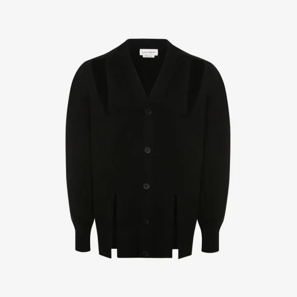 亚历山大麦昆/Alexander McQueen 男士黑色开衩大廓形开衫 736161Q1BAD1000 