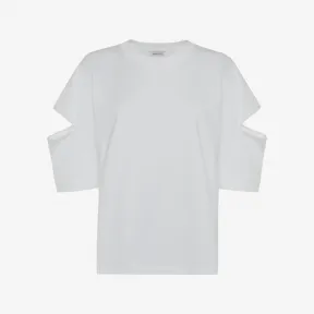 亚历山大麦昆/Alexander McQueen 女士宽松斜纹T恤光学白色 739097QLAB79000