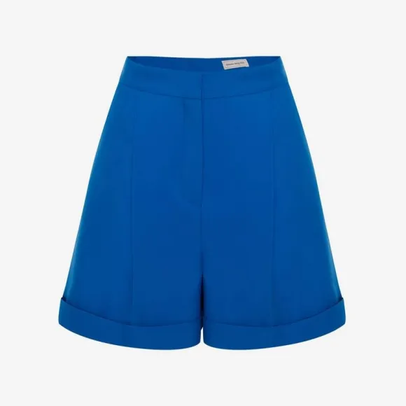 亚历山大麦昆/Alexander McQueen 女式银河蓝褶皱精裁短裤 741600QJACX4155 