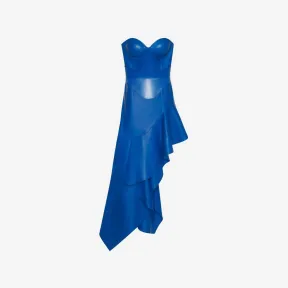 亚历山大麦昆/Alexander McQueen 女式银河蓝不对称垂坠皮革连衣裙 746464Q5ALO4155 