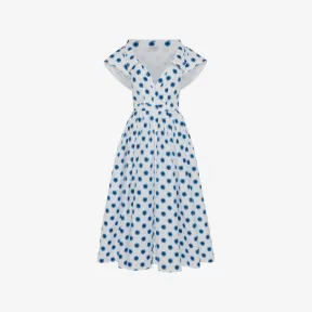 亚历山大麦昆/Alexander McQueen 女式 Iris Midi 衬衫连衣裙，白色/银河蓝 747849QDAMI4155 