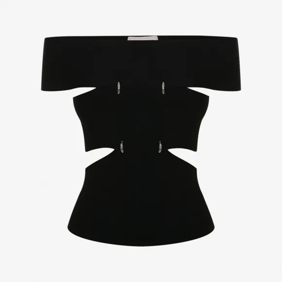 亚历山大麦昆/Alexander McQueen 女士露肩斜纹上衣黑色 748051Q1A5Z1000