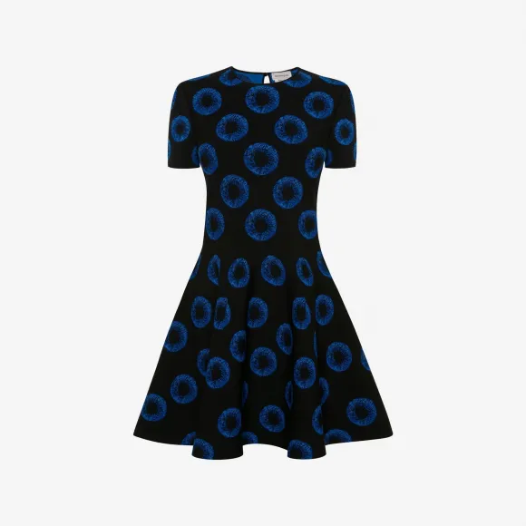 亚历山大麦昆/Alexander McQueen 女士Iris提花迷你连衣裙黑色/蓝色 748073Q1A561091