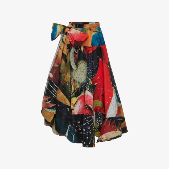 亚历山大麦昆/Alexander McQueen 女式 Hieronymus Bosch 多色蝴蝶结开衩半身裙 748494QDAMH9101 