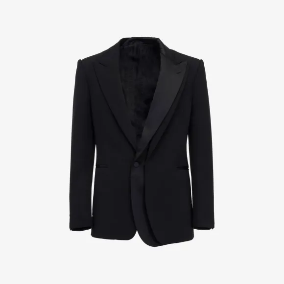 亚历山大麦昆/Alexander McQueen 男士黑色 Trompe-l'œil 单排扣夹克 749655QVU911000 