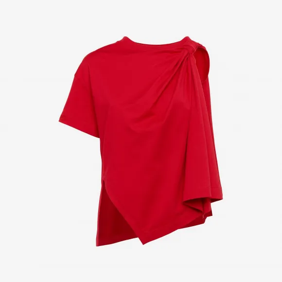 亚历山大麦昆/Alexander McQueen 女士不对称结扣细节T恤威尔士红 752490QLACU6040