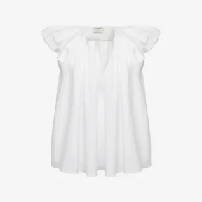 亚历山大麦昆/Alexander McQueen 女士褶皱V领上衣光学白色 752777QAAAD9000