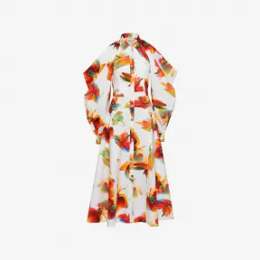 亚历山大麦昆/Alexander McQueen 女士开衩垂褶袖衬衫裙光学白色 755404QCAHD9000