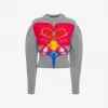 亚历山大麦昆/Alexander McQueen 女士Orchid嵌花茧形袖套衫灰色/红色/黄色 758520Q1A6H1164
