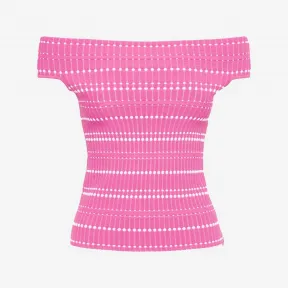 亚历山大麦昆/Alexander McQueen 女士露肩针织上衣粉红/白色 758551Q1A6P6092