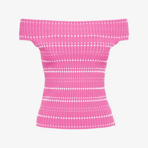 亚历山大麦昆/Alexander McQueen 女士露肩针织上衣粉红/白色 758551Q1A6P6092