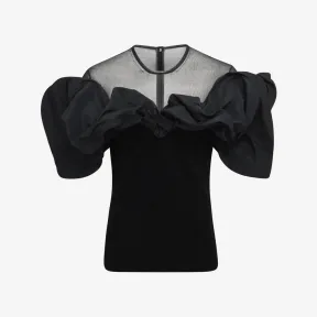 亚历山大麦昆/Alexander McQueen 女式黑色混合荷叶边上衣 758553Q1A6Q1000 758553Q1A6Q1000