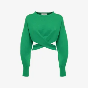 亚历山大麦昆/Alexander McQueen 女士亮绿色扭褶短款套头衫 758586Q1A6W3032 