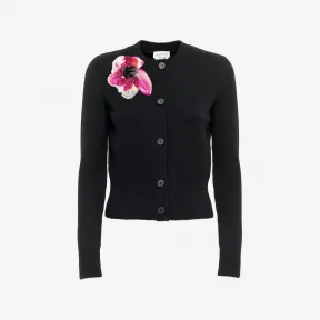 亚历山大麦昆/Alexander McQueen 女士Solarised Orchid刺绣开衫黑色 758590Q1A601084