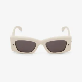 亚历山大麦昆/Alexander McQueen Spike Studs长方形太阳眼镜黑色/烟色 760621J07491056