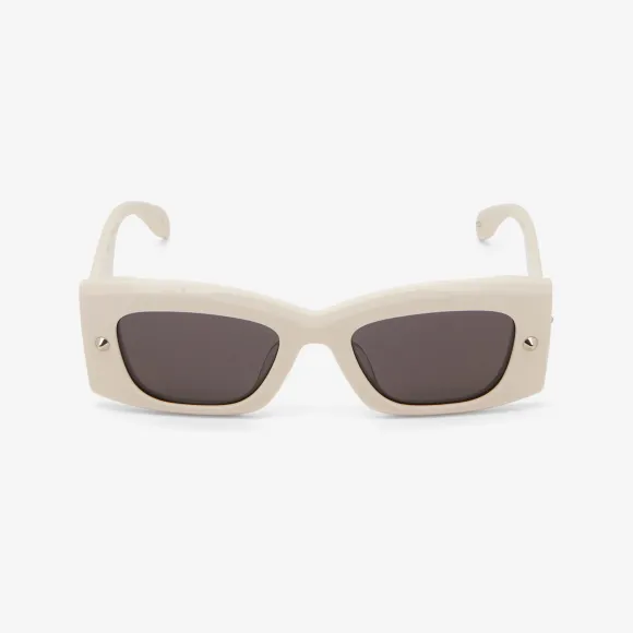 亚历山大麦昆/Alexander McQueen Spike Studs长方形太阳眼镜黑色/烟色 760621J07491056