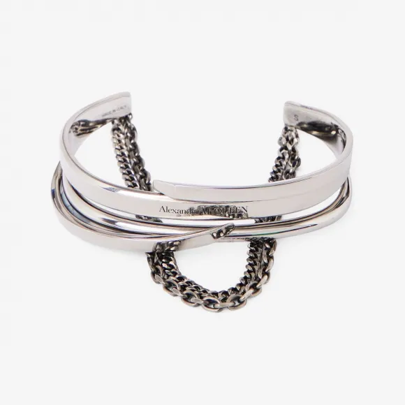 亚历山大麦昆/Alexander McQueen 男士Fine Accumulation手镯古银色 760666J160Y0446