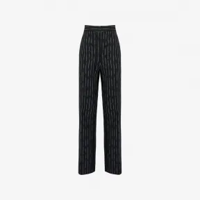 亚历山大麦昆/Alexander McQueen 女士双褶阔腿裤黑色/象牙色 769123QJADN1080